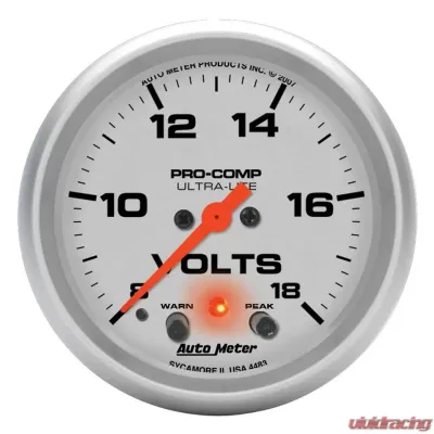 AutoMeter GAUGE; VOLTMETER; 2 5/8in.; 18V; DIGITAL STEPPER MOTOR W/PEAK/WARN; ULTRA-LITE - 4483