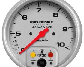 AutoMeter GAUGE; TACH; 5in.; 10K RPM; IN-DASH; DUAL RANGE W/PEAK MEMORY; ULTRA-LITE