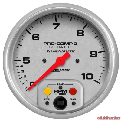 AutoMeter GAUGE; TACH; 5in.; 10K RPM; IN-DASH; DUAL RANGE W/PEAK MEMORY; ULTRA-LITE - 4499