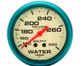 AutoMeter GAUGE; WATER TEMP; 2 5/8in.; 140-280deg.F; MECH.; GLOW IN THE DARK; ULTRA-NITE