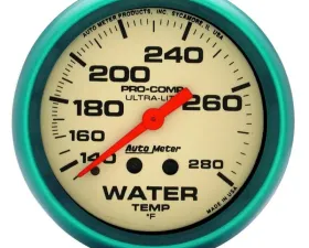 AutoMeter GAUGE; WATER TEMP; 2 5/8in.; 140-280deg.F; MECH.; 4FT.; GLOW IN DARK; ULTRA-NITE