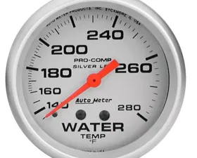 AutoMeter GAUGE; WATER TEMP; 2 5/8in.; 140-280deg.F; LIQUID FILLED MECH; ULTRA-LITE