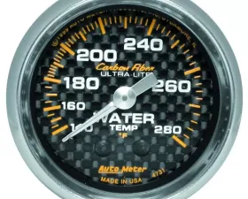 AutoMeter GAUGE; WATER TEMP; 2 1/16in.; 140-280deg.F; MECHANICAL; CARBON FIBER