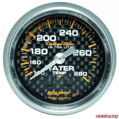 AutoMeter GAUGE; WATER TEMP; 2 1/16in.; 140-280deg.F; MECHANICAL; CARBON FIBER - 4731
