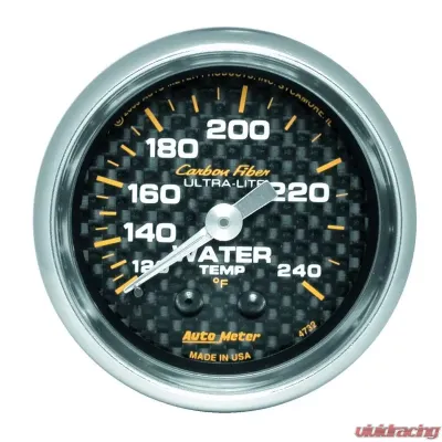 AutoMeter GAUGE; WATER TEMP; 2 1/16in.; 120-240deg.F; MECHANICAL; CARBON FIBER - 4732