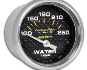 AutoMeter GAUGE; WATER TEMP; 2 1/16in.; 100-250deg.F; ELECTRIC; CARBON FIBER