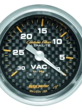 AutoMeter GAUGE; VACUUM; 2 1/16in.; 30INHG; MECHANICAL; CARBON FIBER                                     - 4784 - Image 3