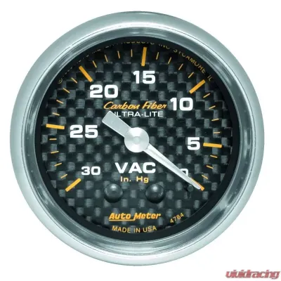 AutoMeter GAUGE; VACUUM; 2 1/16in.; 30INHG; MECHANICAL; CARBON FIBER - 4784