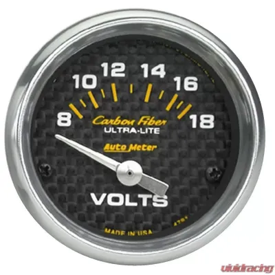 AutoMeter GAUGE; VOLTMETER; 2 1/16in.; 18V; ELECTRIC; CARBON FIBER - 4791