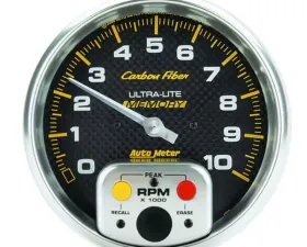 AutoMeter GAUGE; TACHOMETER; 5in.; 10K RPM; IN-DASH W/PEAK MEMORY; CARBON FIBER