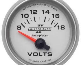 AutoMeter GAUGE; VOLTMETER; 2 1/16in.; 18V; ELECTRIC; ULTRA-LITE II