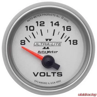 AutoMeter GAUGE; VOLTMETER; 2 1/16in.; 18V; ELECTRIC; ULTRA-LITE II - 4992