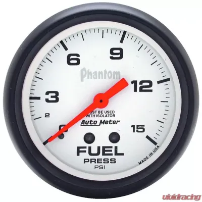 AutoMeter GAUGE; FUEL PRESSURE; 2 5/8in.; 15PSI; MECHANICAL W/ISOLATOR; PHANTOM - 5813