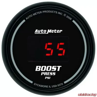 AutoMeter GAUGE; BOOST; 2 1/16in.; 60PSI; DIGITAL; BLACK DIAL W/RED LED - 6370