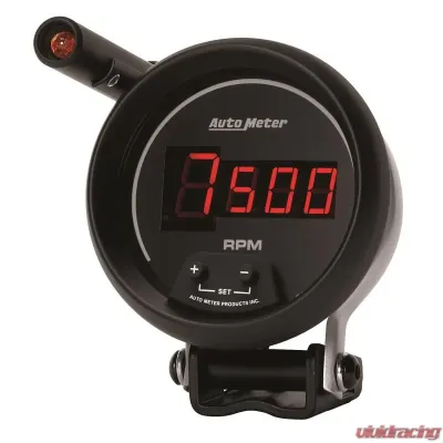 AutoMeter GAUGE; TACH; 3 3/4in.; 10K RPM; PEDESTAL W/QUICK-LITE; DIGITAL; BLK W/RED LED - 6399