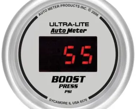 AutoMeter GAUGE; BOOST; 2 1/16in.; 60PSI; DIGITAL; SILVER DIAL W/RED LED