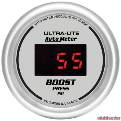 AutoMeter GAUGE; BOOST; 2 1/16in.; 60PSI; DIGITAL; SILVER DIAL W/RED LED - 6570