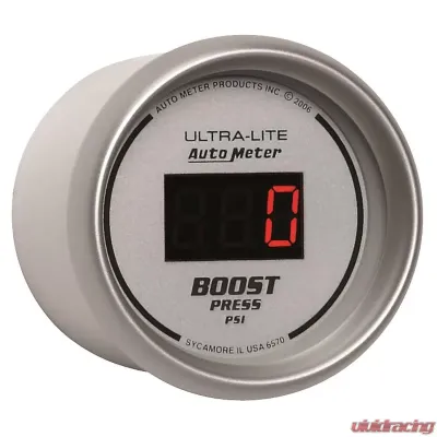 AutoMeter GAUGE; BOOST; 2 1/16in.; 60PSI; DIGITAL; SILVER DIAL W/RED LED - 6570