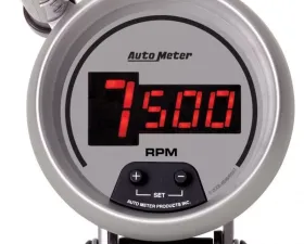 AutoMeter GAUGE; TACH; 3 3/4in.; 10K RPM; PEDESTAL W/QUICK-LITE; DIGITAL; SLVR W/RED LED