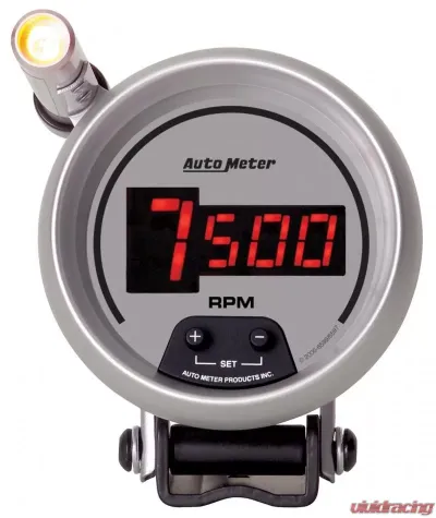AutoMeter GAUGE; TACH; 3 3/4in.; 10K RPM; PEDESTAL W/QUICK-LITE; DIGITAL; SLVR W/RED LED - 6599