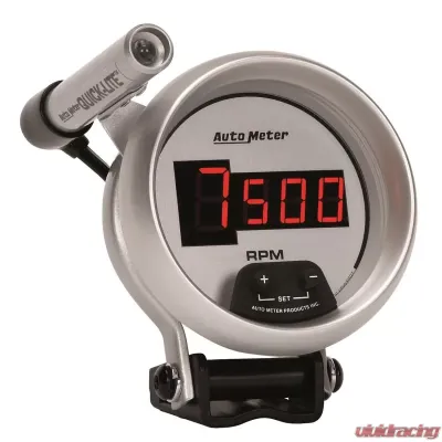AutoMeter GAUGE; TACH; 3 3/4in.; 10K RPM; PEDESTAL W/QUICK-LITE; DIGITAL; SLVR W/RED LED - 6599