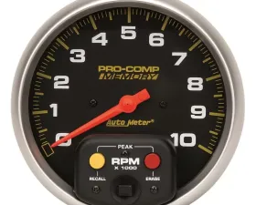 AutoMeter GAUGE; TACHOMETER; 5in.; 10K RPM; IN-DASH W/PEAK MEMORY; PRO-COMP