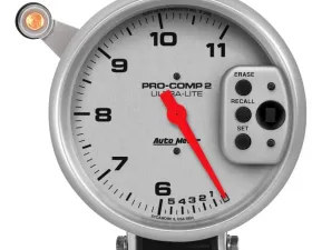 AutoMeter GAUGE; TACH; 5in.; 11K RPM; PEDESTAL W/QUICK LITE; DUAL RANGE W/PEAK MEMORY; UL