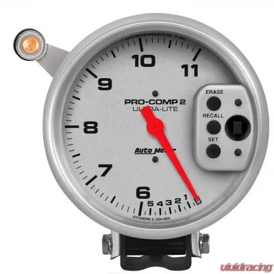 AutoMeter GAUGE; TACH; 5in.; 11K RPM; PEDESTAL W/QUICK LITE; DUAL RANGE W/PEAK MEMORY; UL - 6855