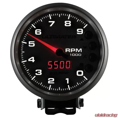 AutoMeter GAUGE; TACH; 5in.; 9K RPM; PEDESTAL; DATALOGGING; ULTIMATE III PLAYBACK; SILVER - 6882