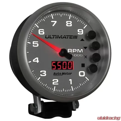AutoMeter GAUGE; TACH; 5in.; 9K RPM; PEDESTAL; DATALOGGING; ULTIMATE III PLAYBACK; SILVER - 6882