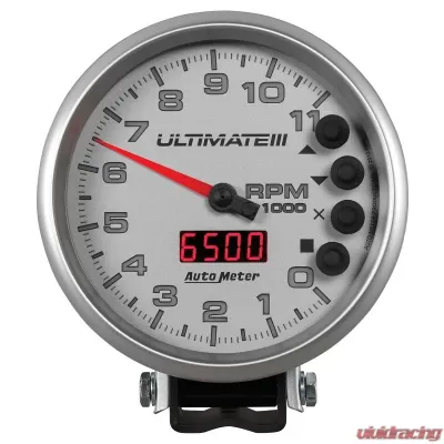 AutoMeter GAUGE; TACH; 5in.; 11K RPM; PEDESTAL; DATALOGGING; ULTIMATE III PLAYBACK; SILVER - 6886