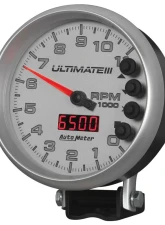 AutoMeter GAUGE; TACH; 5in.; 11K RPM; PEDESTAL; DATALOGGING; ULTIMATE III PLAYBACK; SILVER                                     - 6886 - Image 2