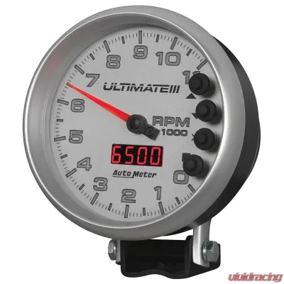 AutoMeter GAUGE; TACH; 5in.; 11K RPM; PEDESTAL; DATALOGGING; ULTIMATE III PLAYBACK; SILVER - 6886