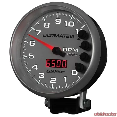 AutoMeter GAUGE; TACH; 5in.; 11K RPM; PEDESTAL; DATALOGGING; ULTIMATE III PLAYBACK; SILVER - 6886