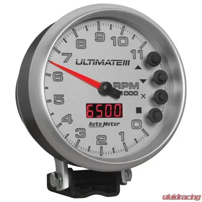 AutoMeter GAUGE; TACH; 5in.; 11K RPM; PEDESTAL; DATALOGGING; ULTIMATE III PLAYBACK; SILVER - 6886