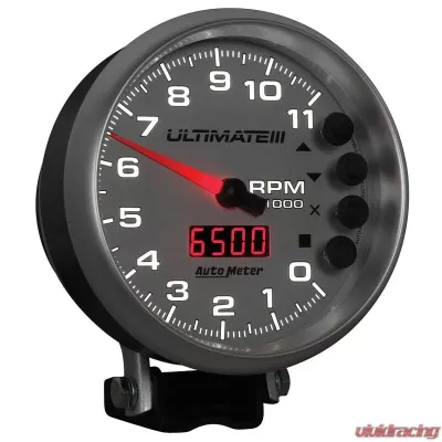 AutoMeter GAUGE; TACH; 5in.; 11K RPM; PEDESTAL; DATALOGGING; ULTIMATE III PLAYBACK; SILVER - 6886