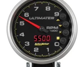 AutoMeter GAUGE; TACH; 5in.; 9K RPM; PEDESTAL; DATALOGGING; ULTIMATE III PLAYBACK; BLACK