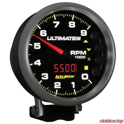 AutoMeter GAUGE; TACH; 5in.; 9K RPM; PEDESTAL; DATALOGGING; ULTIMATE III PLAYBACK; BLACK - 6887