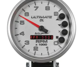 AutoMeter GAUGE; TACH; 5in.; 9K RPM; PEDESTAL; DATALOGGING; ULTIMATE DL PLAYBACK; SILVER