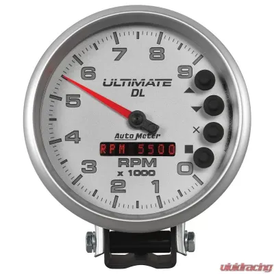 AutoMeter GAUGE; TACH; 5in.; 9K RPM; PEDESTAL; DATALOGGING; ULTIMATE DL PLAYBACK; SILVER - 6894