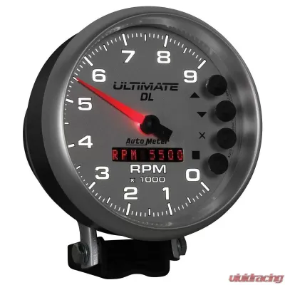 AutoMeter GAUGE; TACH; 5in.; 9K RPM; PEDESTAL; DATALOGGING; ULTIMATE DL PLAYBACK; SILVER - 6894