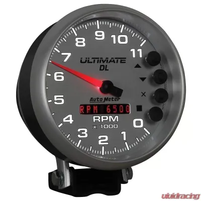 AutoMeter GAUGE; TACH; 5in.; 11K RPM; PEDESTAL; DATALOGGING; ULTIMATE DL PLAYBACK; SILVER - 6895