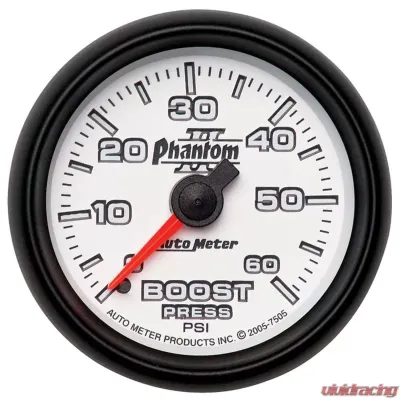 AutoMeter GAUGE; BOOST; 2 1/16in.; 60PSI; MECHANICAL; PHANTOM II - 7505