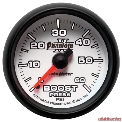AutoMeter GAUGE; BOOST; 2 1/16in.; 60PSI; MECHANICAL; PHANTOM II - 7505