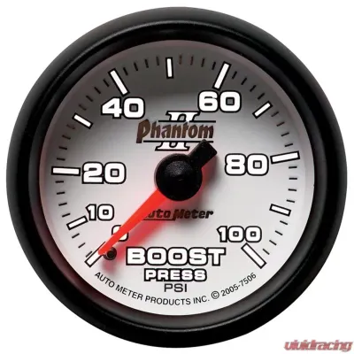 AutoMeter GAUGE; BOOST; 2 1/16in.; 100PSI; MECHANICAL; PHANTOM II - 7506