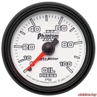 AutoMeter GAUGE; OIL PRESSURE; 2 1/16in.; 100PSI; MECHANICAL; PHANTOM II - 7521