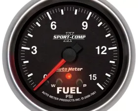 AutoMeter GAUGE; FUEL PRESS; 2 5/8in.; 15PSI; STEPPER MOTOR W/PEAK/WARN; SPORT-COMP II