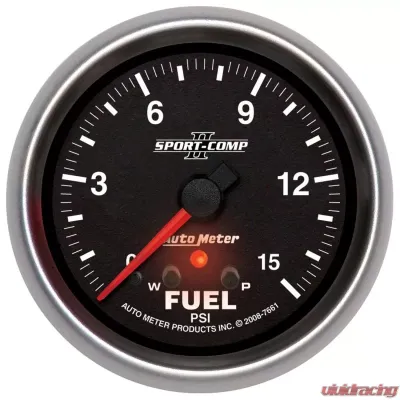 AutoMeter GAUGE; FUEL PRESS; 2 5/8in.; 15PSI; STEPPER MOTOR W/PEAK/WARN; SPORT-COMP II - 7661