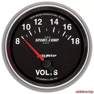 AutoMeter GAUGE; VOLTMETER; 2 5/8in.; 18V; ELECTRIC; SPORT-COMP II - 7691