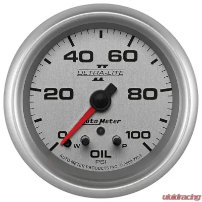 AutoMeter GAUGE; OIL PRESS; 2 5/8in.; 100PSI; STEPPER MOTOR W/PEAK/WARN; ULTRA-LITE II - 7753
